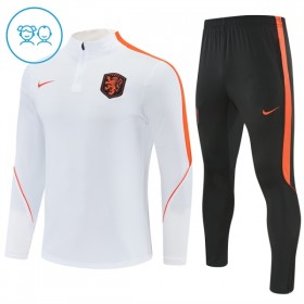 Barn Nederländerna Trainings Sweatshirt Kvarts-Dragkedja 2026-27 Vit
